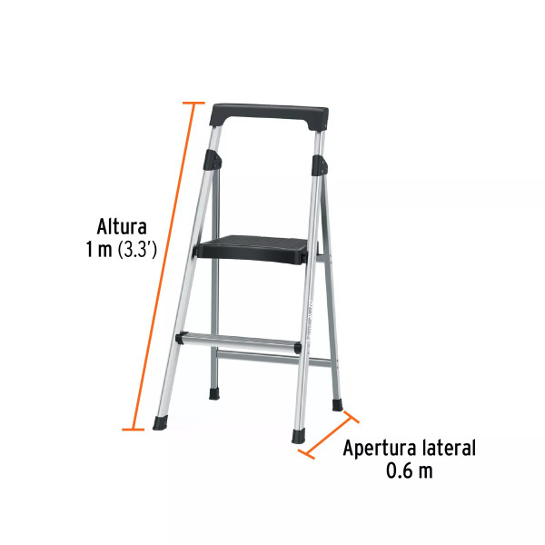 Escalera Tubular Plegable, 2 Peldaños, Aluminio, Truper