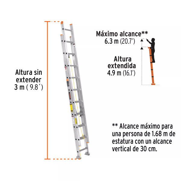 Escalera De Extensión, Tipo Ii, 20 Peldaños, Truper