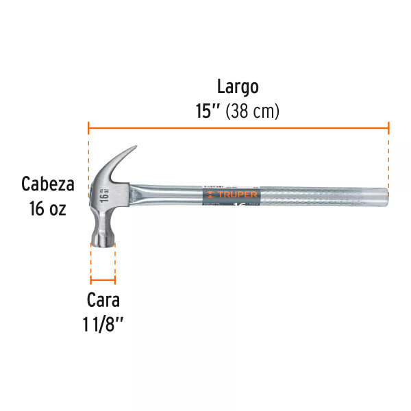 Martillo Tubular Pulido 16 Oz Uña Curva, Truper | Martillos y Mazos Ferreterias Ferretodo