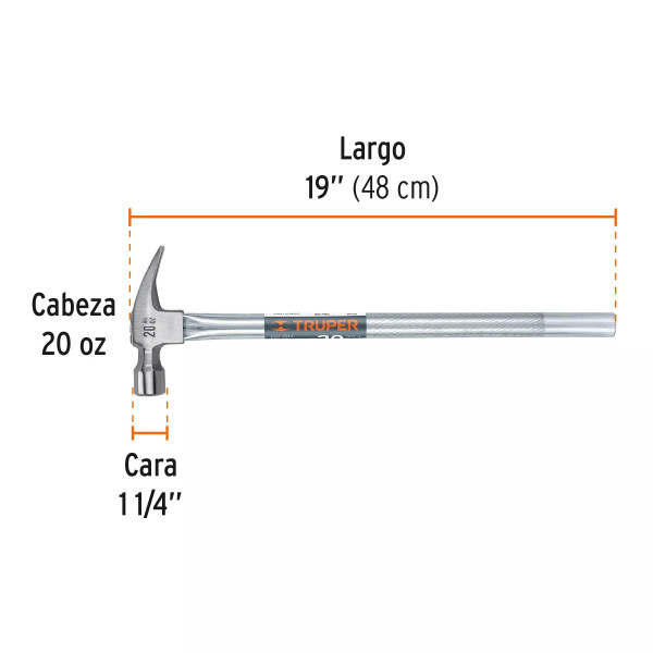 Martillo Tubular Pulido 20 Oz Alojamiento Imantado Uña Recta | Martillos y Mazos Ferreterias Ferretodo