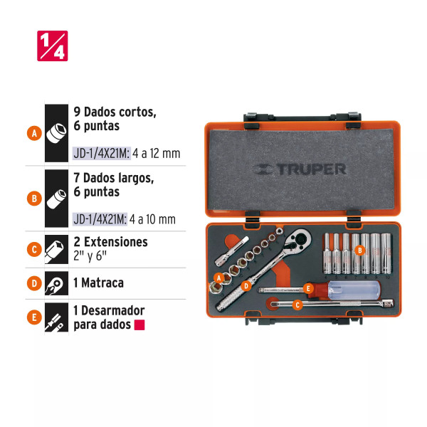 Juego De 20 Herramientas Cuadro 1/4' Mm Para Mecánico | Llaves de precisión