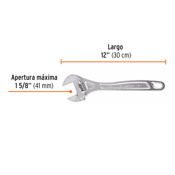 Llave Ajustable (Perico) 12' Profesional Cromada, Expert