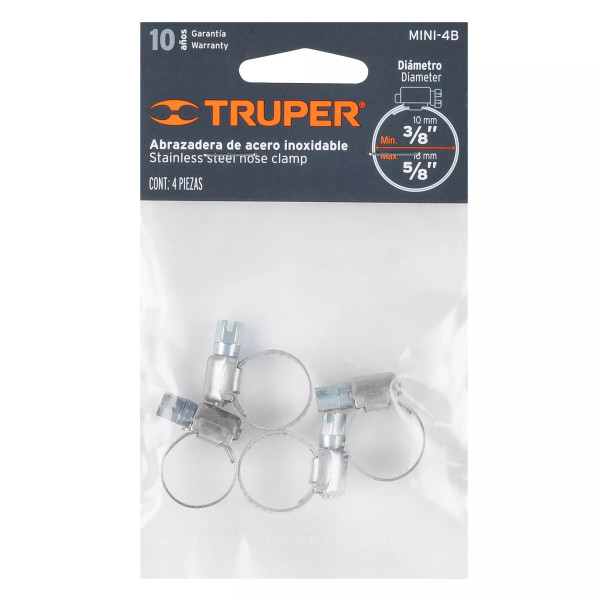 Bolsa C/4 Mini Abrazaderas Sin Fin No 4, 3/8"- 5/8", Truper | Cinchos, Abrazaderas y Similares Ferreterias Ferretodo