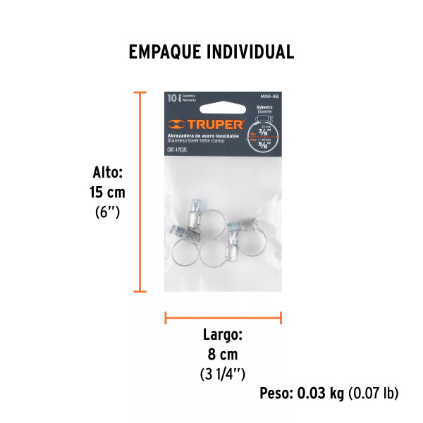 Bolsa C/4 Mini Abrazaderas Sin Fin No 4, 3/8"- 5/8", Truper | Cinchos, Abrazaderas y Similares Ferreterias Ferretodo
