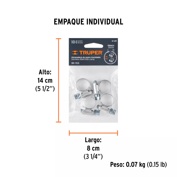 Bolsa C/4 Abrazaderas Sin Fin No 4, 3/8 - 5/8", Truper | Cinchos, Abrazaderas y Similares Ferreterias Ferretodo