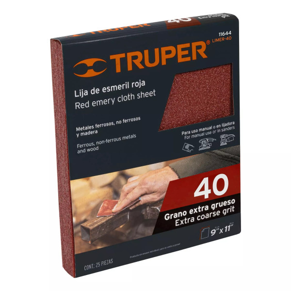 Lija de Esméril Roja Grano 40 de Óxido de Aluminio | Lijas de Esmeril Ferreterias Ferretodo