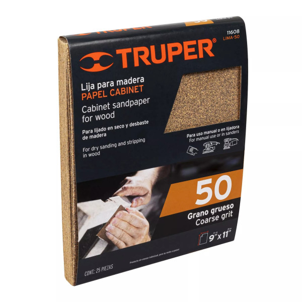 Lija para Madera Papel Cabinet, Grano 50, Truper | Lijas para Madera Ferreterias Ferretodo