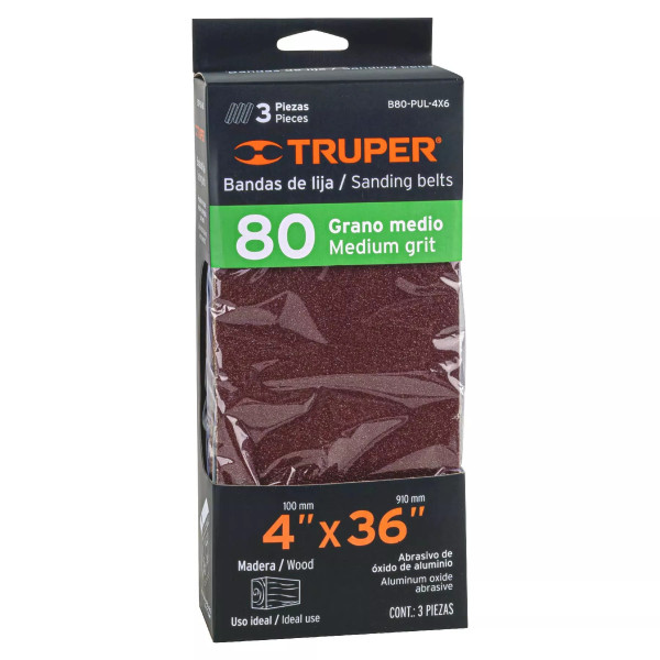 Caja con 3 Bandas de Lija 4 X 36 Grano 80 para Pul 4x6 | Lijas para Metal Ferreterias Ferretodo