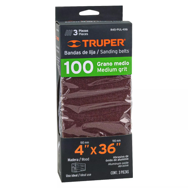 Caja con 3 Bandas de Lija 4 X 36 Grano 100 para Pul 4x6 | Lijas para Metal Ferreterias Ferretodo