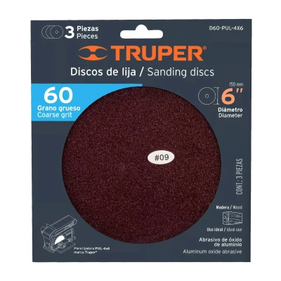 Caja con 3 Discos de Lija 6 Grano 60 para Pul 4x6, Truper