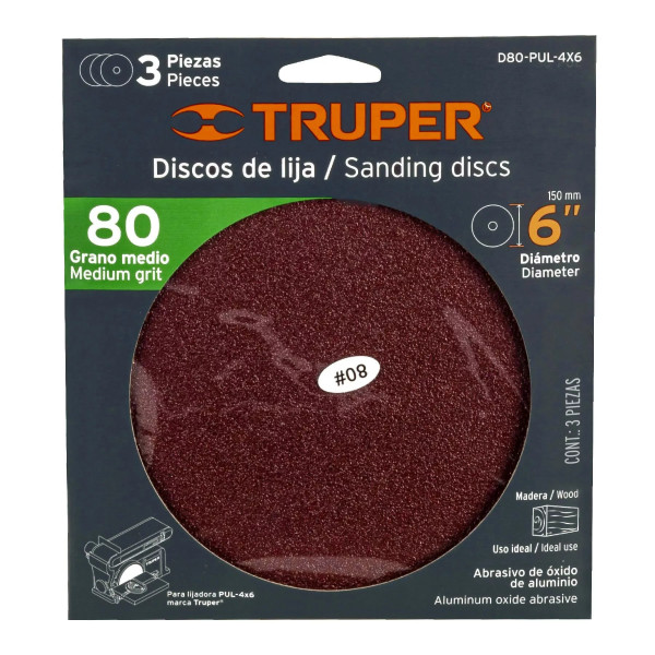 Caja con 3 Discos de Lija 6 Grano 80 para Pul 4x6, Truper | Discos Corte, Pulido y Abrasivos Ferreterias Ferretodo