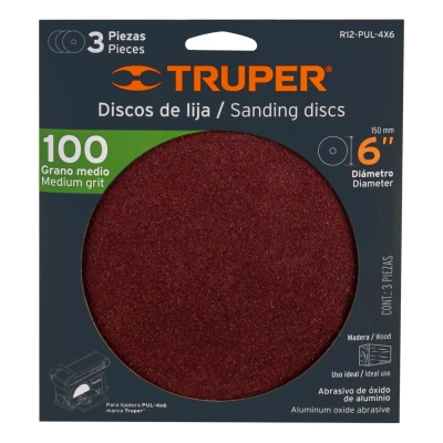 Caja con 3 Discos de Lija 6 Grano 100 para Pul 4x6, Truper