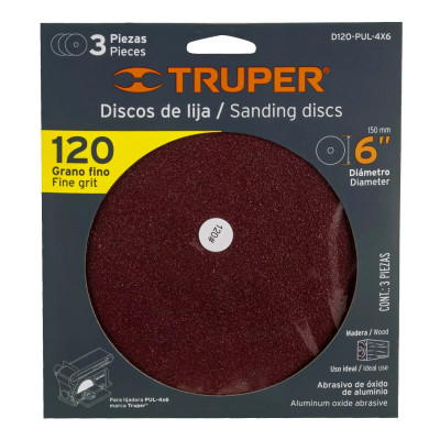 Caja con 3 Discos de Lija 6 Grano 120 para Pul 4x6, Truper