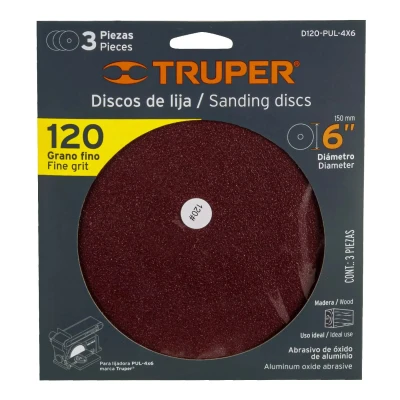 Caja con 3 Discos de Lija 6 Grano 120 para Pul 4x6, Truper