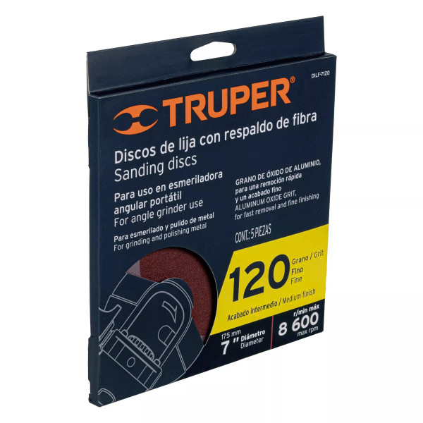 Disco de Lija de 7 con Respaldo de Fibra, Grano 120 | Discos Corte, Pulido y Abrasivos Ferreterias Ferretodo