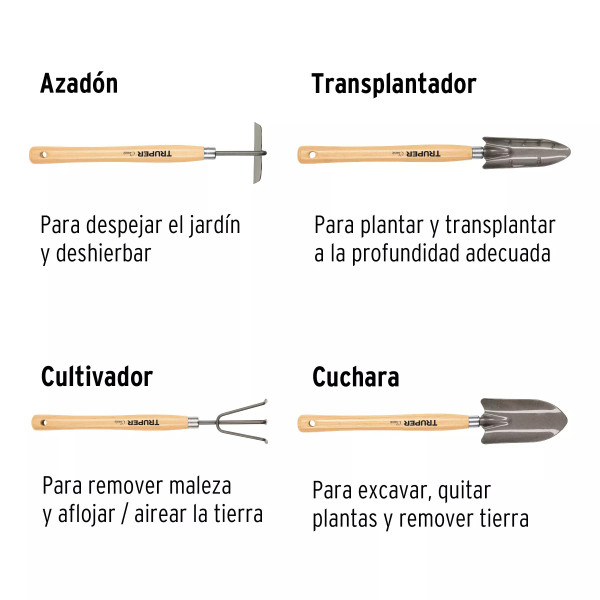 Juego De 4 Herramientas De 15' Para Jardín, Truper | Ferreterias Ferretodo Guatemala