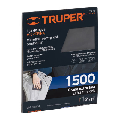 Lija de Agua Grano 1500 Microfina Carburo de Silicio, Truper | Lijas para Vidrio Ferreterias Ferretodo