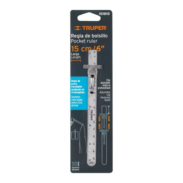 Regla 15 Cm de Acero Inoxidable de Bolsillo, Truper | Ferreterias Ferretodo Guatemala