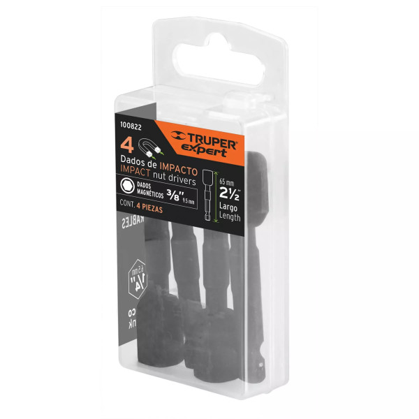 Estuche con 4 dados magnéticos de impacto 3/8" largo 2-1/2 | Ferreterias Ferretodo Guatemala