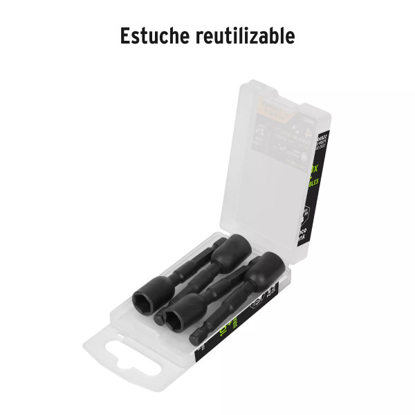 Estuche con 4 dados magnéticos de impacto 3/8" largo 2-1/2 | Ferreterias Ferretodo Guatemala