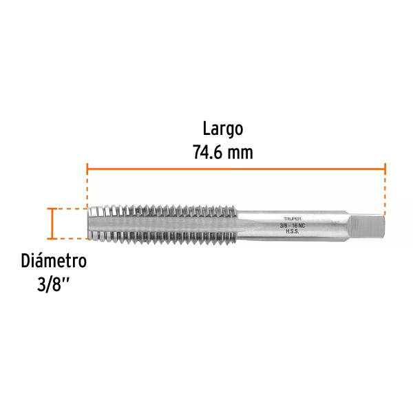Machuelo Semicónico 3/8" X 16 Cuerda Gruesa, Truper | Ferreterias Ferretodo Guatemala