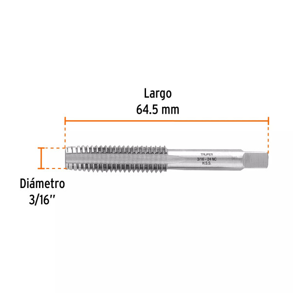 Machuelo Semicónico 3/16" X 24 Cuerda Gruesa, Truper | Ferreterias Ferretodo Guatemala