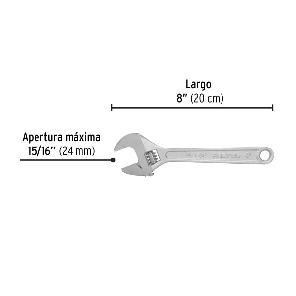 Llave Ajustable (Perico) 8" Cromada | Ferreterias Ferretodo Guatemala