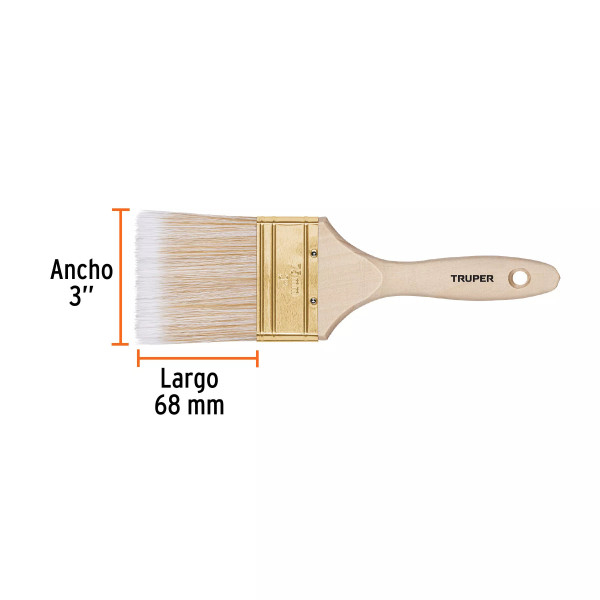 Brocha Cerdas Sintéticas 3" Corte Recto, Mango de Madera | Ferreterias Ferretodo Guatemala