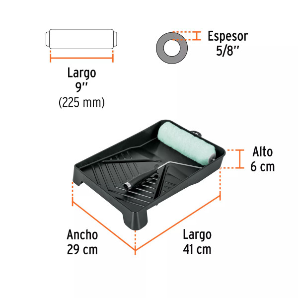 Kit de rodillo para pintar 9 plg. (maneral- charola y felpa) | Ferreterias Ferretodo Guatemala