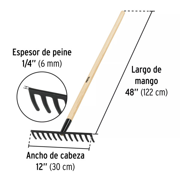 Rastrillo Recto de 12 Dientes, Mango de 48", Pretul | Ferreterias Ferretodo Guatemala