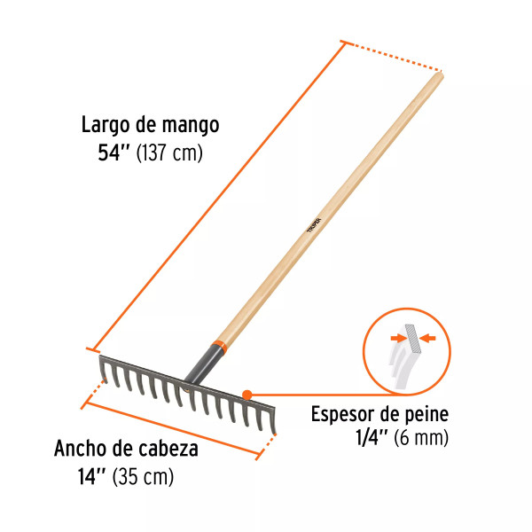 Rastrillo Recto de 14 Dientes, Mango de 54", Truper | Ferreterias Ferretodo Guatemala
