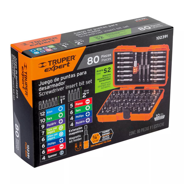 Juego de Puntas mixtas 1" y 2", 80 piezas, Truper Expert | Brocas, puntas y similares Ferreterias Ferretodo