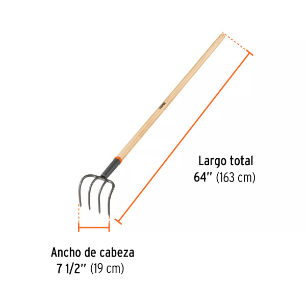 Cultivador Forjado, 5 Dientes, Mango de madera 60", Truper | Ferreterias Ferretodo Guatemala