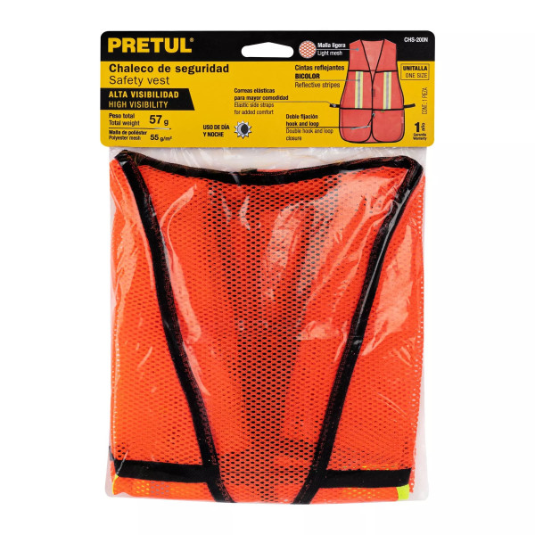 Chaleco de seguridad con cintas reflejantes, naranja, Pretul | Ferreterias Ferretodo Guatemala
