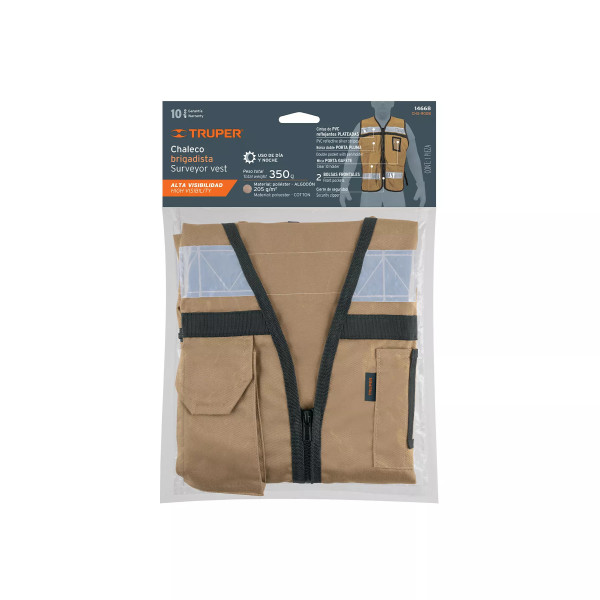 Chaleco brigadista con cintas reflejantes, color beige | Ferreterias Ferretodo Guatemala