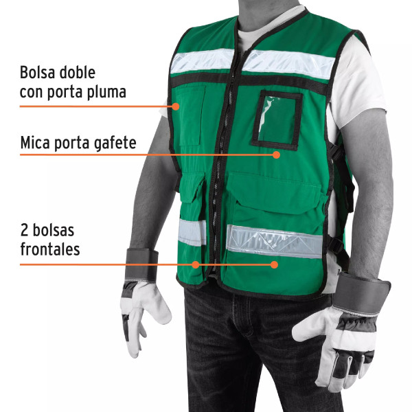 Chaleco brigadista con cintas reflejantes, color verde | Ferreterias Ferretodo Guatemala