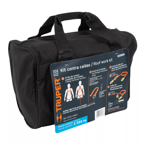 Kit contra caídas con arnés de tres anillos, Truper | Ferreterias Ferretodo Guatemala