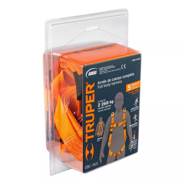 Arnés de cuerpo completo con 5 anillos, ANSI, Truper | Ferreterias Ferretodo Guatemala