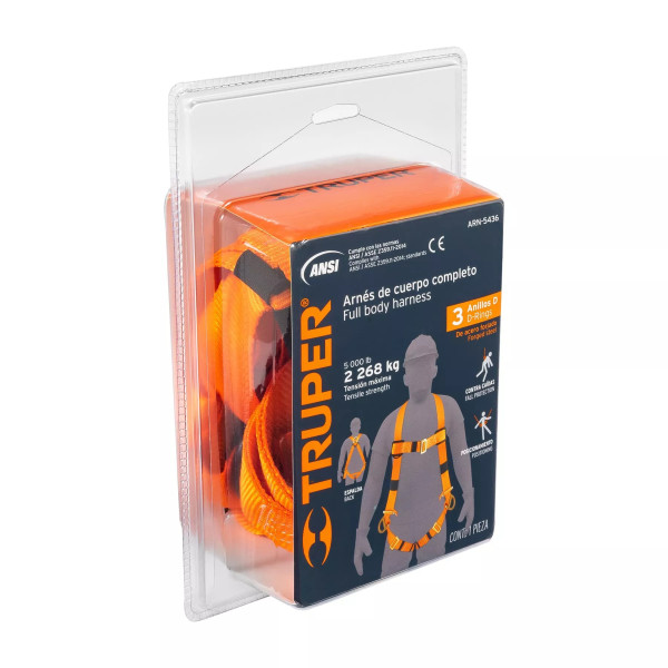 Arnés de cuerpo completo 3 anillos, laterales, ANSI, Truper | Ferreterias Ferretodo Guatemala