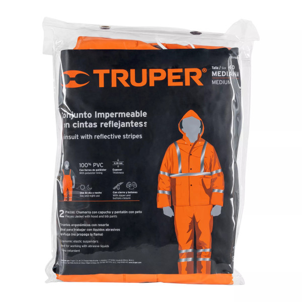 ‣ Conjunto impermeable naranja M con reflejante | Truper