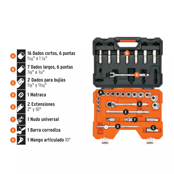 Juego De 31 Herramientas Cuadro 1/2' Std Para Mecánico | Llaves de precisión