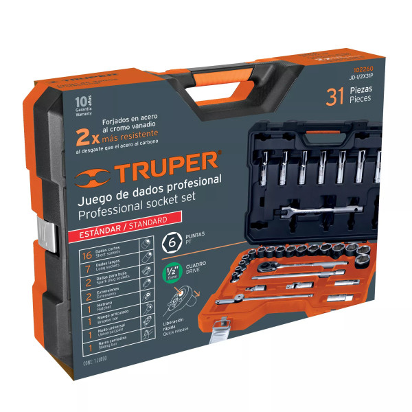 Juego De 31 Herramientas Cuadro 1/2' Std Para Mecánico | Llaves de precisión