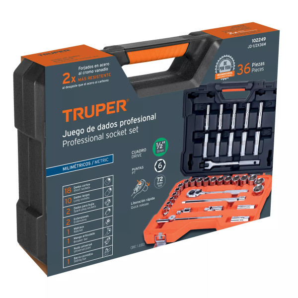 Juego De 36 Herramientas Cuadro 1/2' Mm Para Mecánico | Llaves de precisión