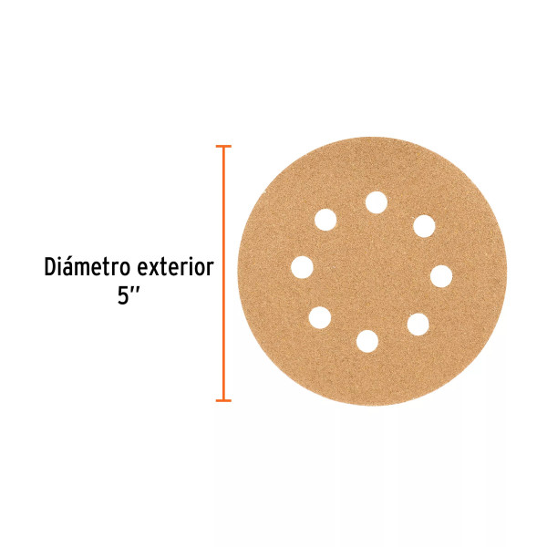 Paquete c/5 discos de lija 5" grano 60, 8 perforaciones | Discos Corte, Pulido y Abrasivos Ferreterias Ferretodo