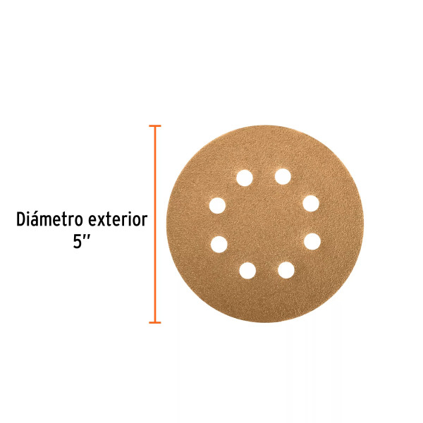 Paquete c/5 discos de lija 5" grano 80, 8 perforaciones | Discos Corte, Pulido y Abrasivos Ferreterias Ferretodo