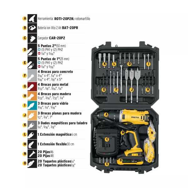 ‣ Kit Rotomartillo Inalámbrico 20V y 32 acc... | Pretul