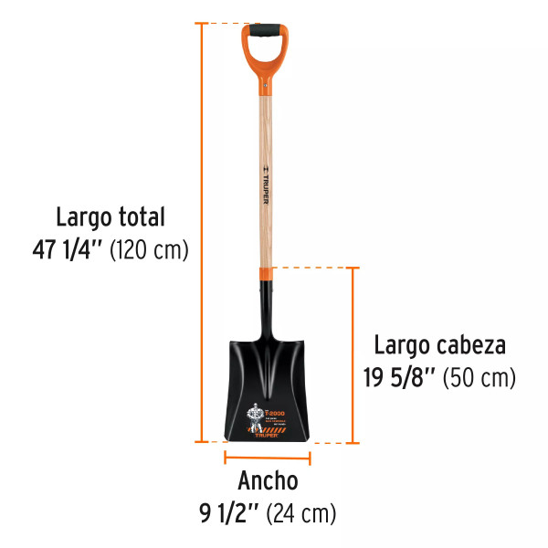 ‣ Pala Cuadrada T-2000, Mango 36" Puño "Y" | Truper