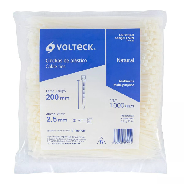 Bolsa Con 1000 Cinchos Plásticos 18Lb, 200X2.5 Mm, Naturales | Cinchos, Abrazaderas y Similares Ferreterias Ferretodo