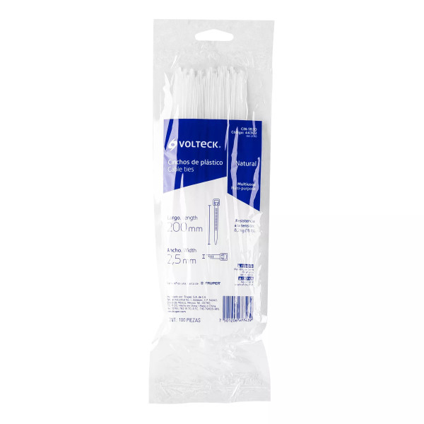 Bolsa Con 100 Cinchos Plásticos 18 Lb, 200X2.5 Mm, Naturales | Cinchos, Abrazaderas y Similares Ferreterias Ferretodo