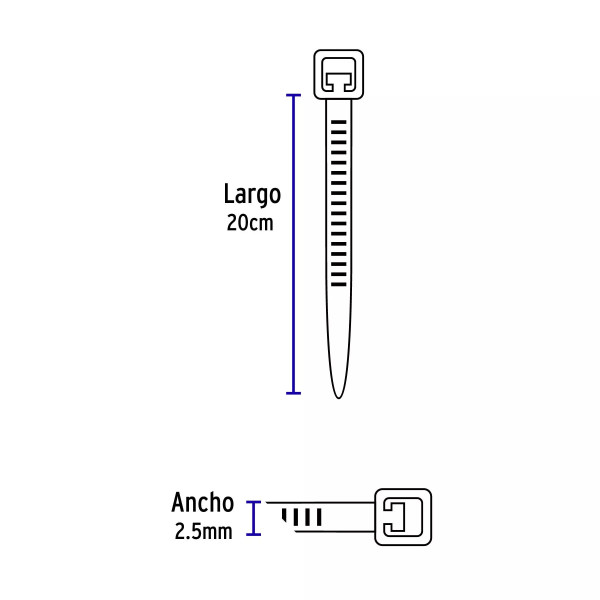 Bolsa Con 100 Cinchos Plásticos 18 Lb, 200X2.5 Mm, Negros | Cinchos, Abrazaderas y Similares Ferreterias Ferretodo